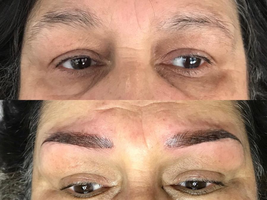 Maquillage des sourcils avant et après